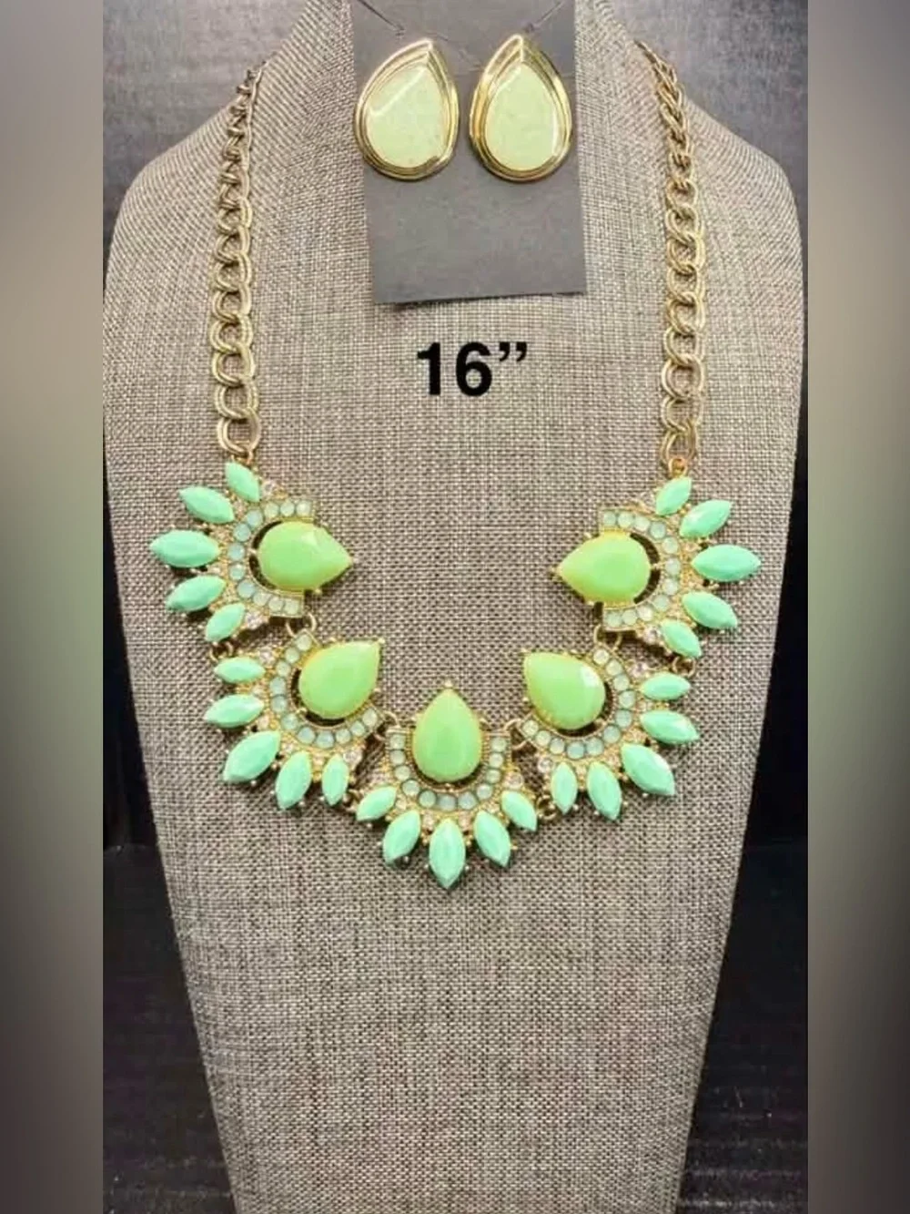 Gold-Tone Mint Green Statement Necklace - 16